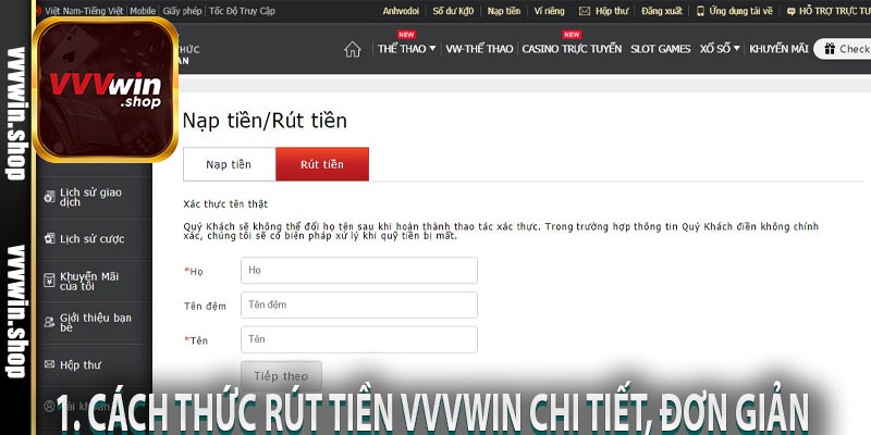 1. Cách thức rút tiền VVVWIN chi tiết, đơn giản
